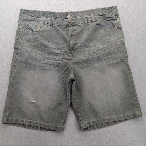 Brooklyn Xpress Denim Shorts Mens 48 Gray Distressed Embroidered Pockets Zip Fly - Picture 1 of 16